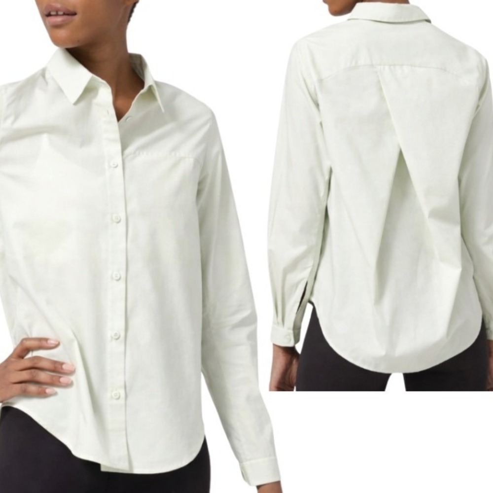 Lululemon‎ Full Day Ahead Long Sleeve Button Down Shirt Light Sage Back Pleat 6